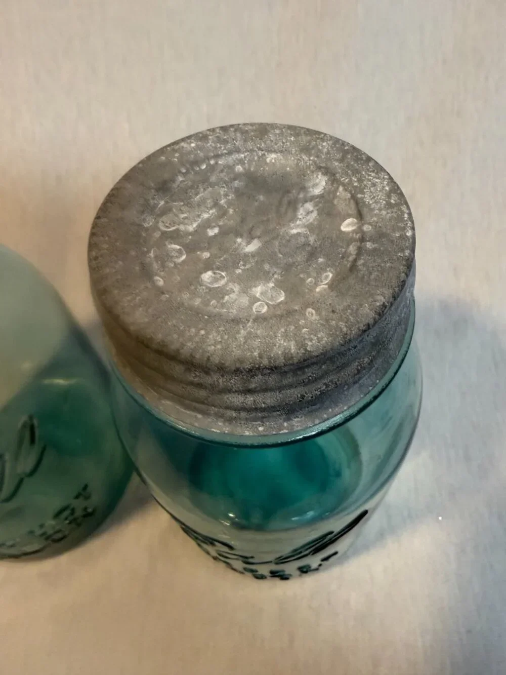 Vintage Ball Perfect Mason Blue Jars Zinc Lids Milk Glass Inserts Set of 2
